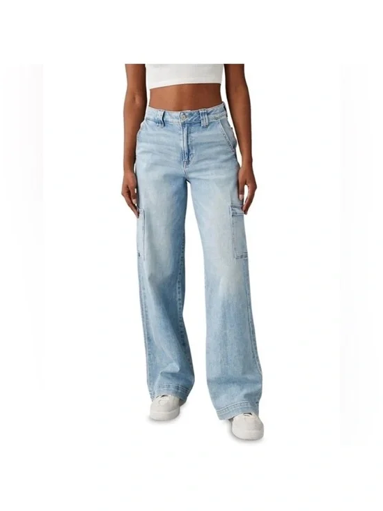 American Eagle Super High-Rise Baggy Wide Leg Cargo Pocket Denim Jeans Size 6 - Picture 3 of 11